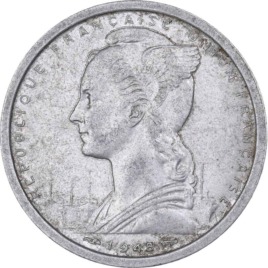 French West Africa, 2 Francs, 1948, Paris, Aluminum, EF(40-45), KM:4