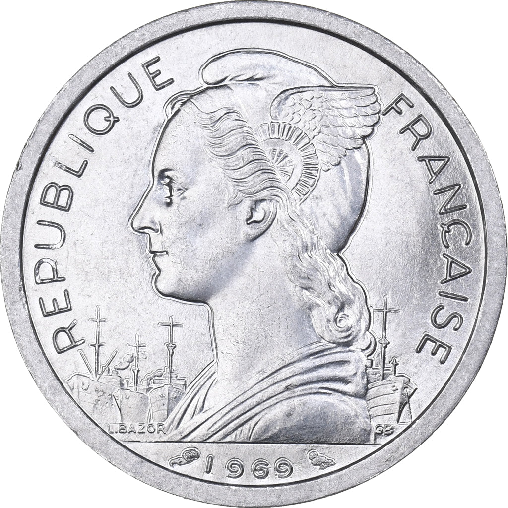 Réunion, 2 Francs, 1969, Aluminum, MS(65-70), KM:8