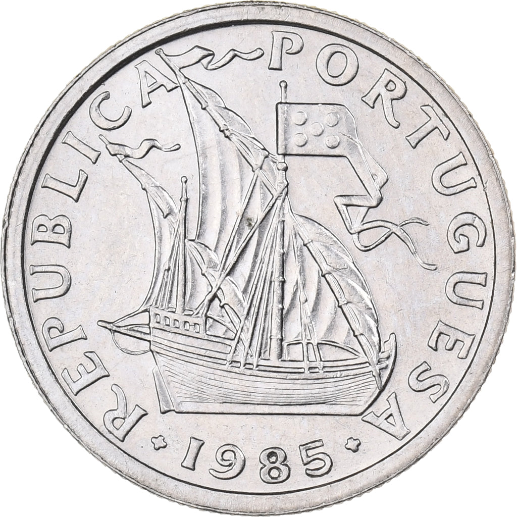Portugal, 2-1/2 Escudos, 1985, Miedź-Nikiel, AU(55-58), KM:590