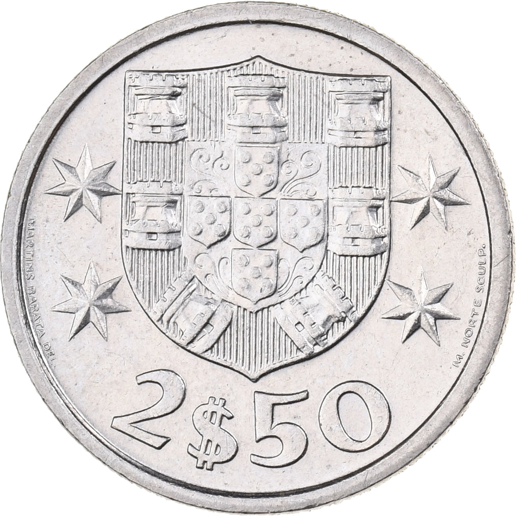 Portugal, 2-1/2 Escudos, 1985, Miedź-Nikiel, AU(55-58), KM:590