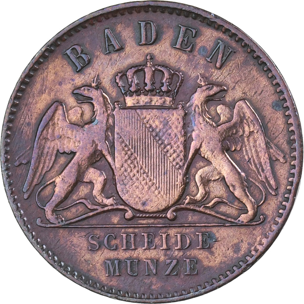 German States, BADEN, Friedrich I, Kreuzer, 1867, Copper, EF(40-45), KM:242