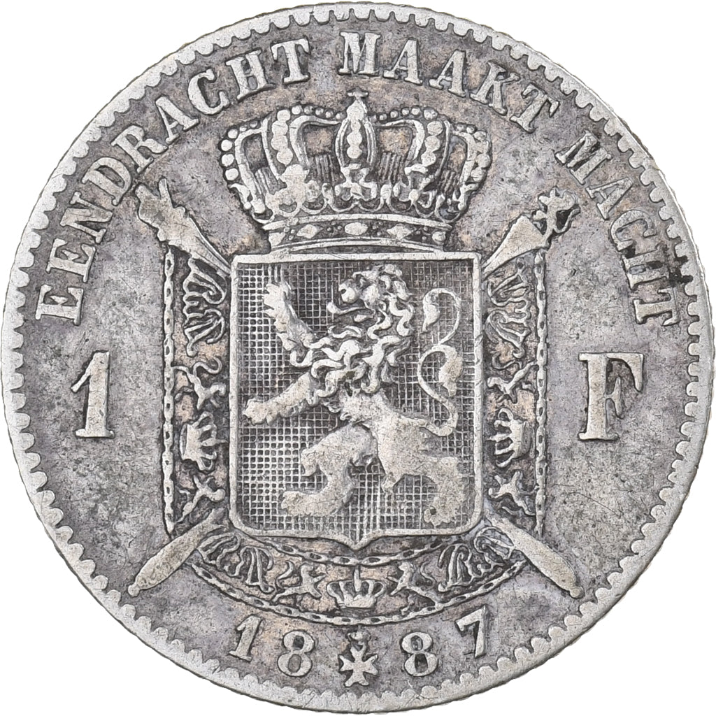 Bélgica, Leopold II, Franc, 1887, Prata, VF(20-25), KM:29.1
