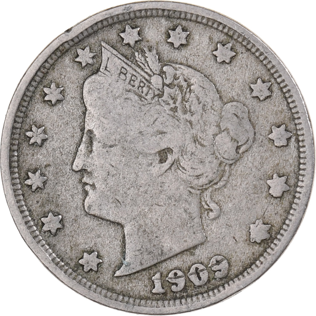 Estados Unidos da América, 5 Cents, Liberty Nickel, 1909, U.S. Mint