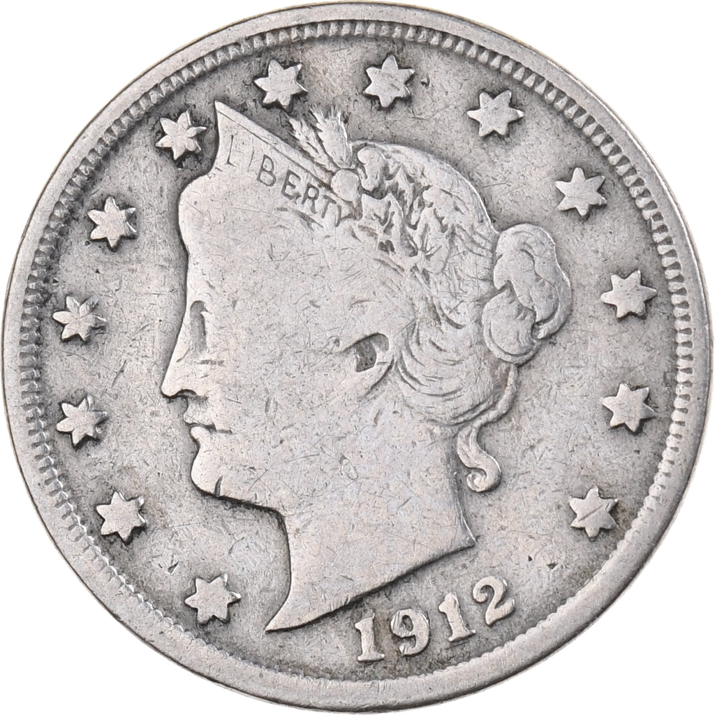 Stati Uniti, 5 Cents, Liberty Nickel, 1912, U.S. Mint, Rame-nichel, MB, KM:112