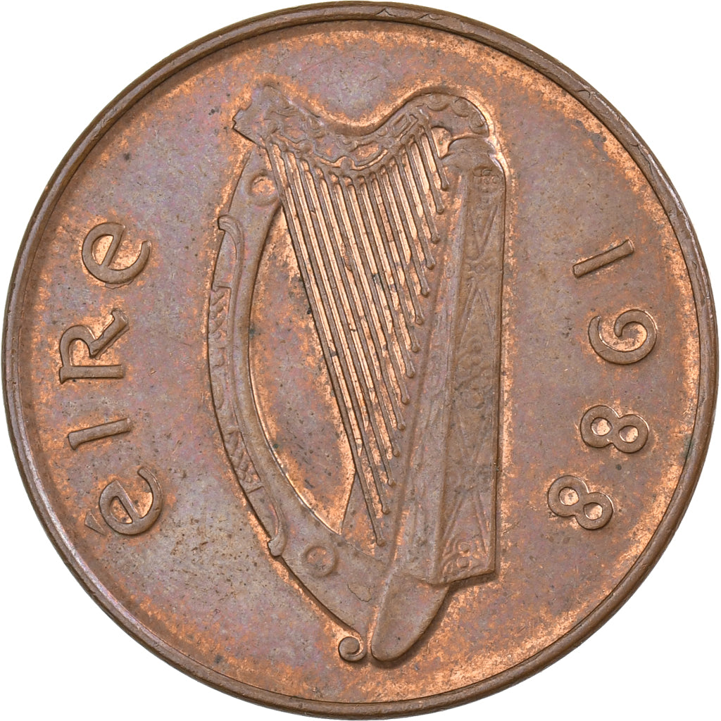 REPÚBLICA DE IRLANDA, 2 Pence, 1988, Bronce, MBC+, KM:21
