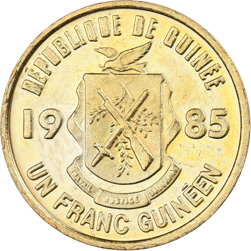 Guinea, Franc, 1985, Brass Clad Steel, MS(65-70), KM:56