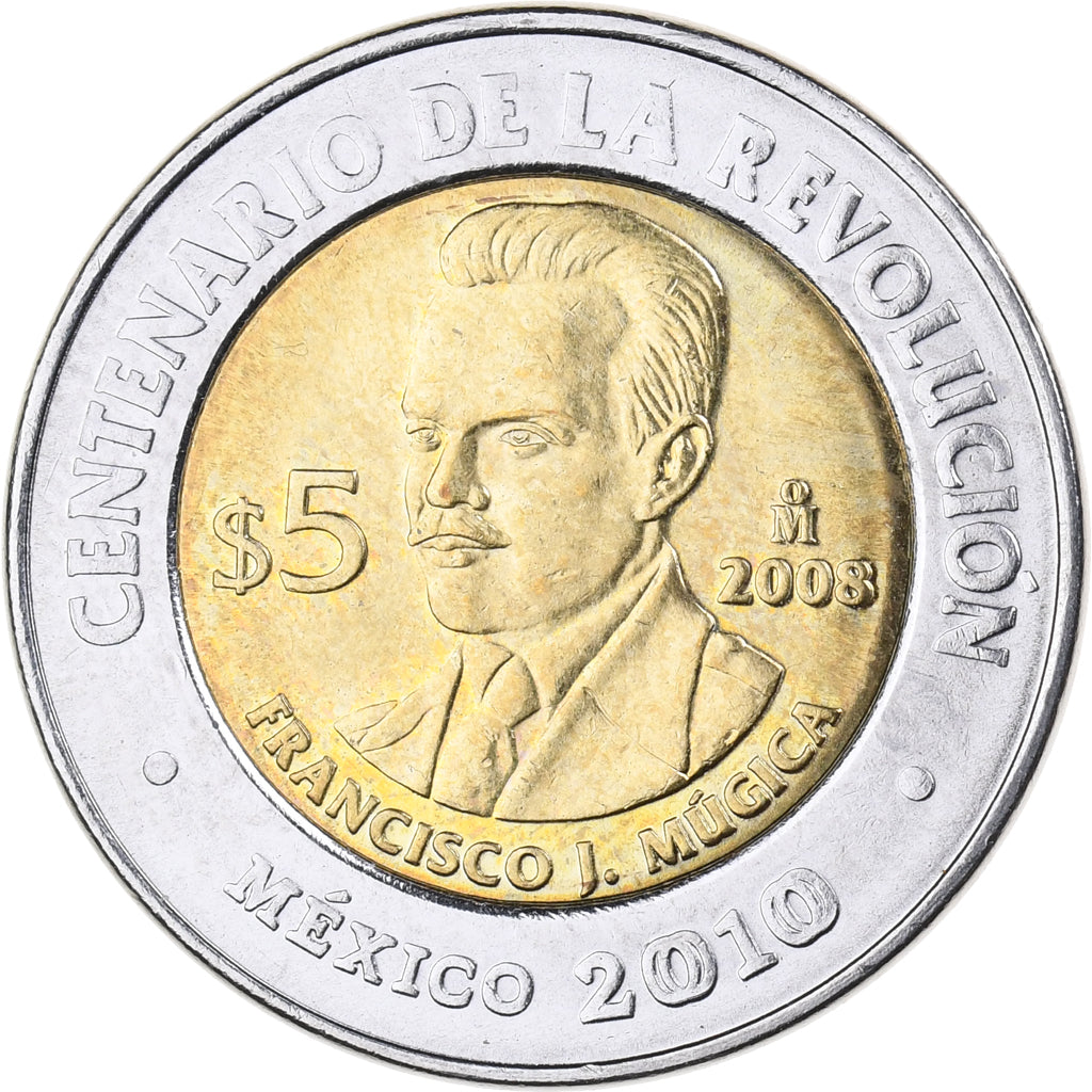 México, 5 Pesos, 2008, Mexico City, Bimetálico, SC, KM:905