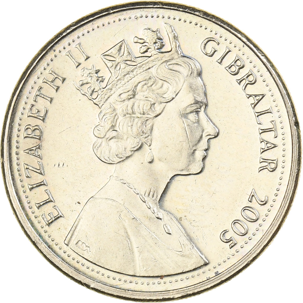 Gibraltar, Elizabeth II, Pound, 2005, Nickel-brass, MS(65-70), KM:1091