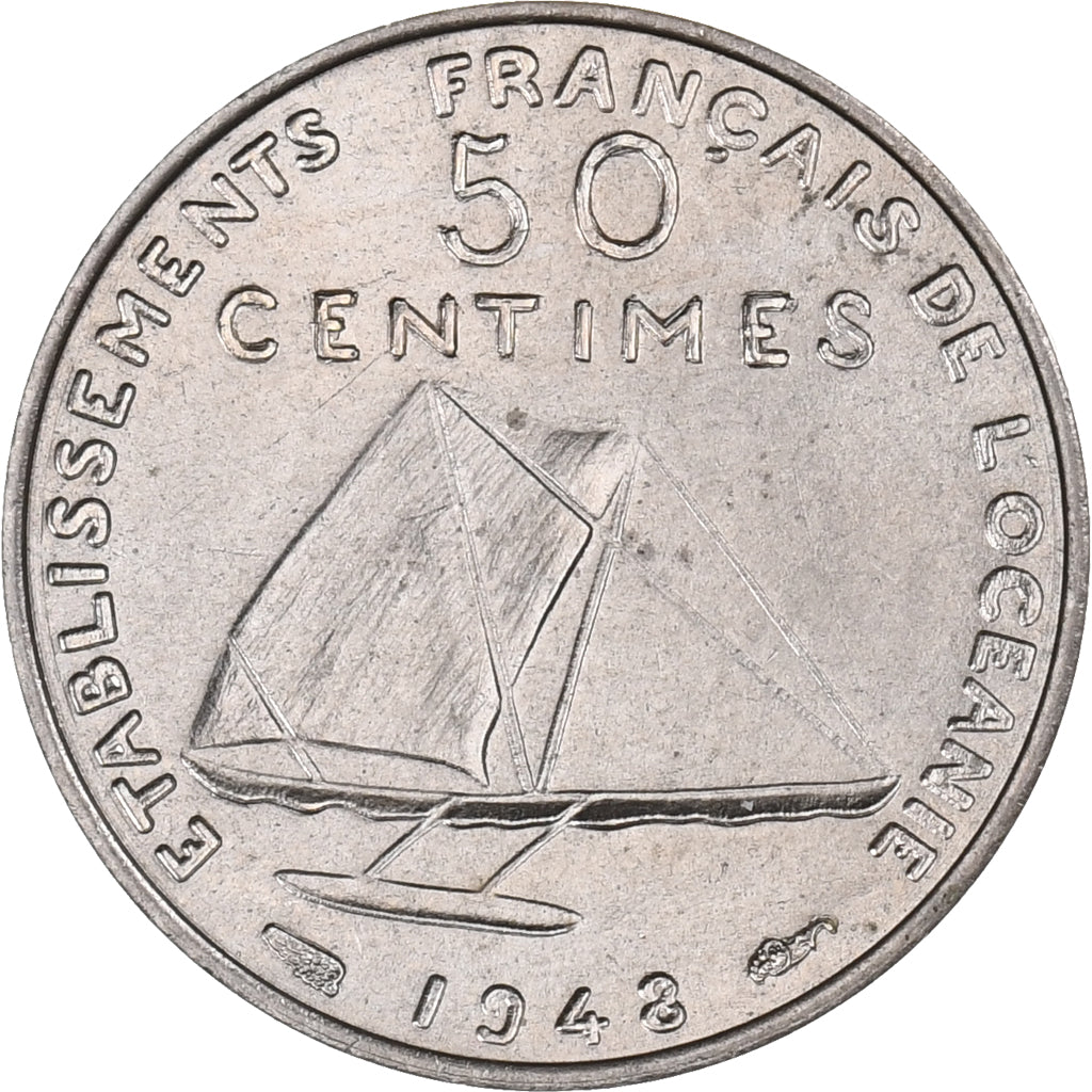 FRENCH OCEANIA, 50 Centimes, 1948, Cupro Nickel, AU(55-58), KM:E2