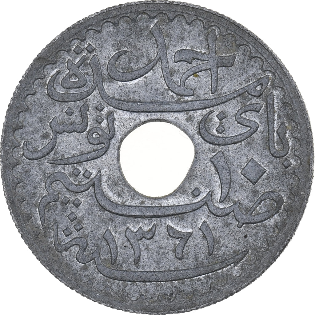 Tunisie, Ahmad Pasha Bey, 10 Centimes, 1942/AH1361, Paris, Zinc, TTB, KM:267