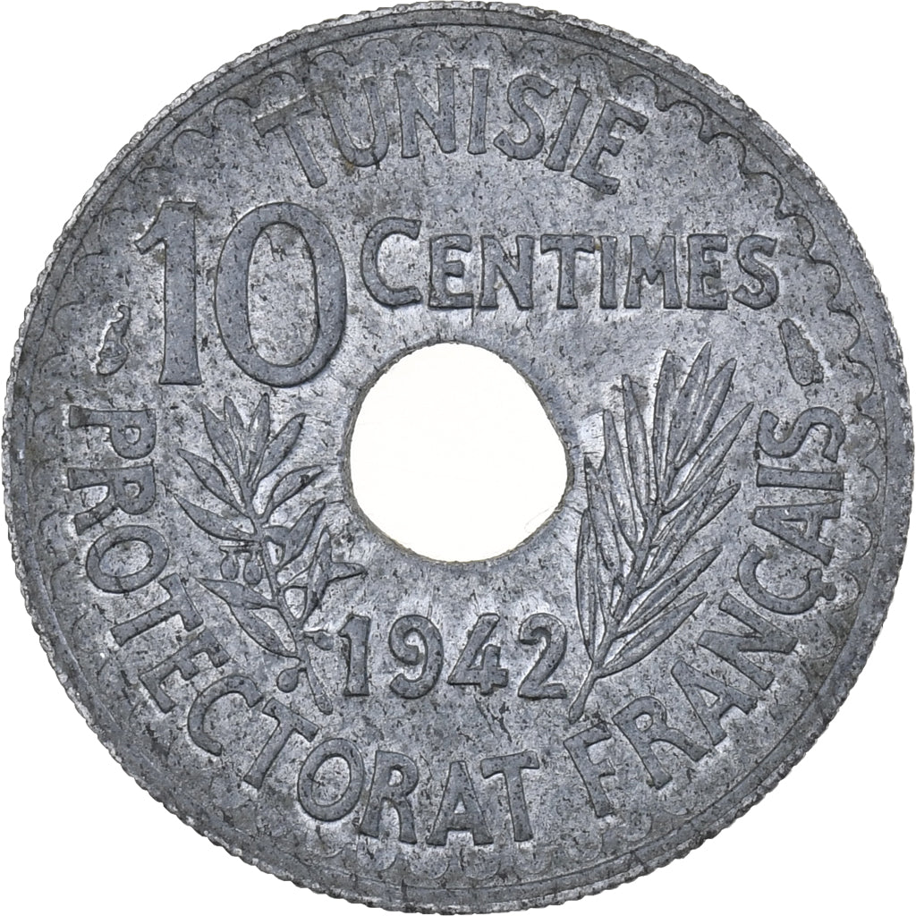 Tunisie, Ahmad Pasha Bey, 10 Centimes, 1942/AH1361, Paris, Zinc, TTB, KM:267