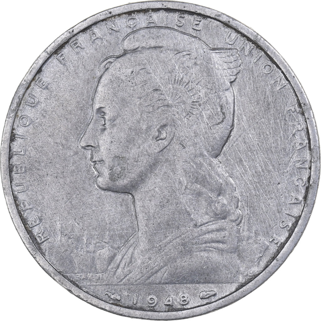 French Somaliland, 5 Francs, 1948, Paris, Aluminum, VF(30-35), KM:6