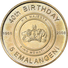 Swaziland, King Msawati III, 5 Emalangeni, 2008, Brass, MS(63), KM:55