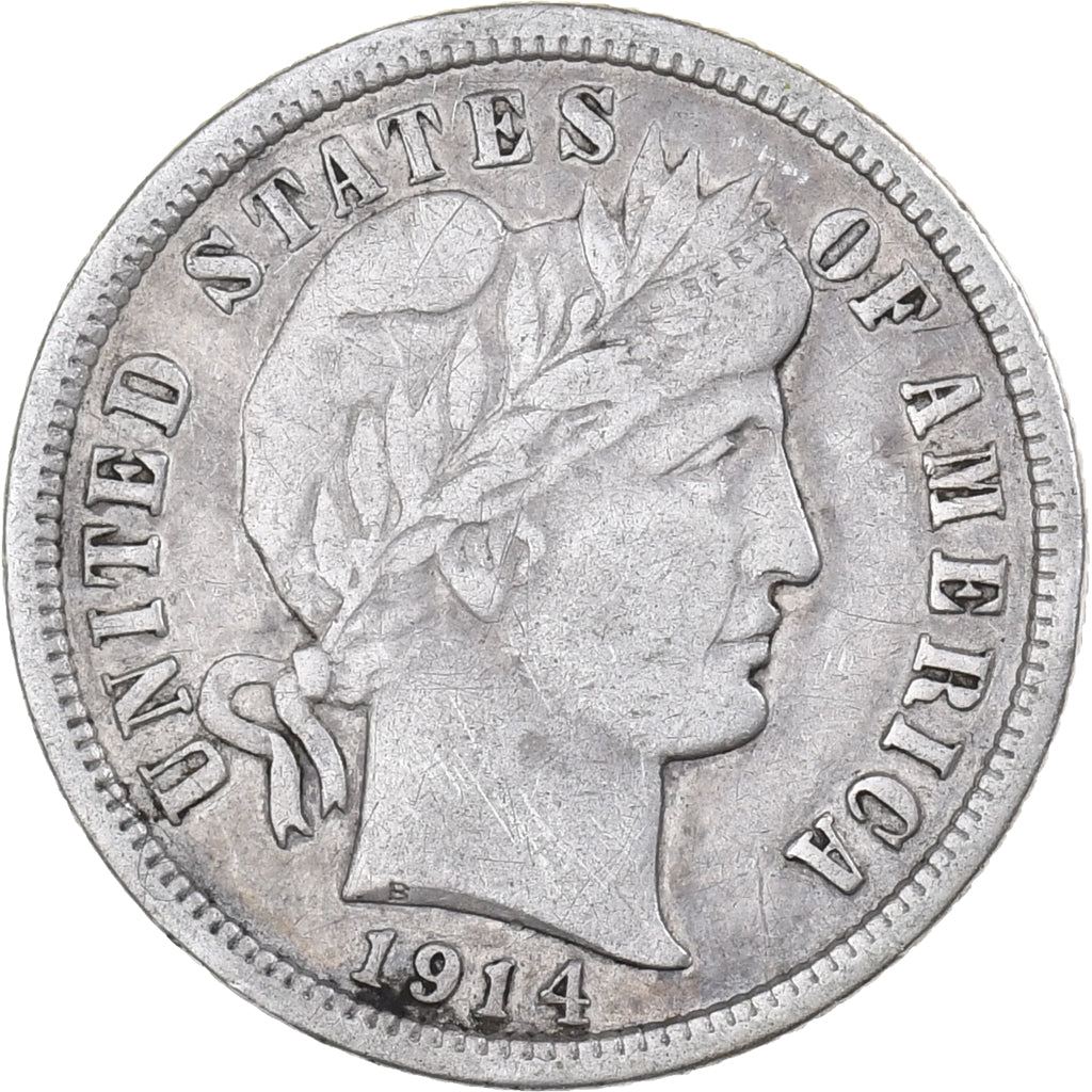 Verenigde Staten, Dime, Barber Dime, 1914, U.S. Mint, Zilver, ZF, KM:113