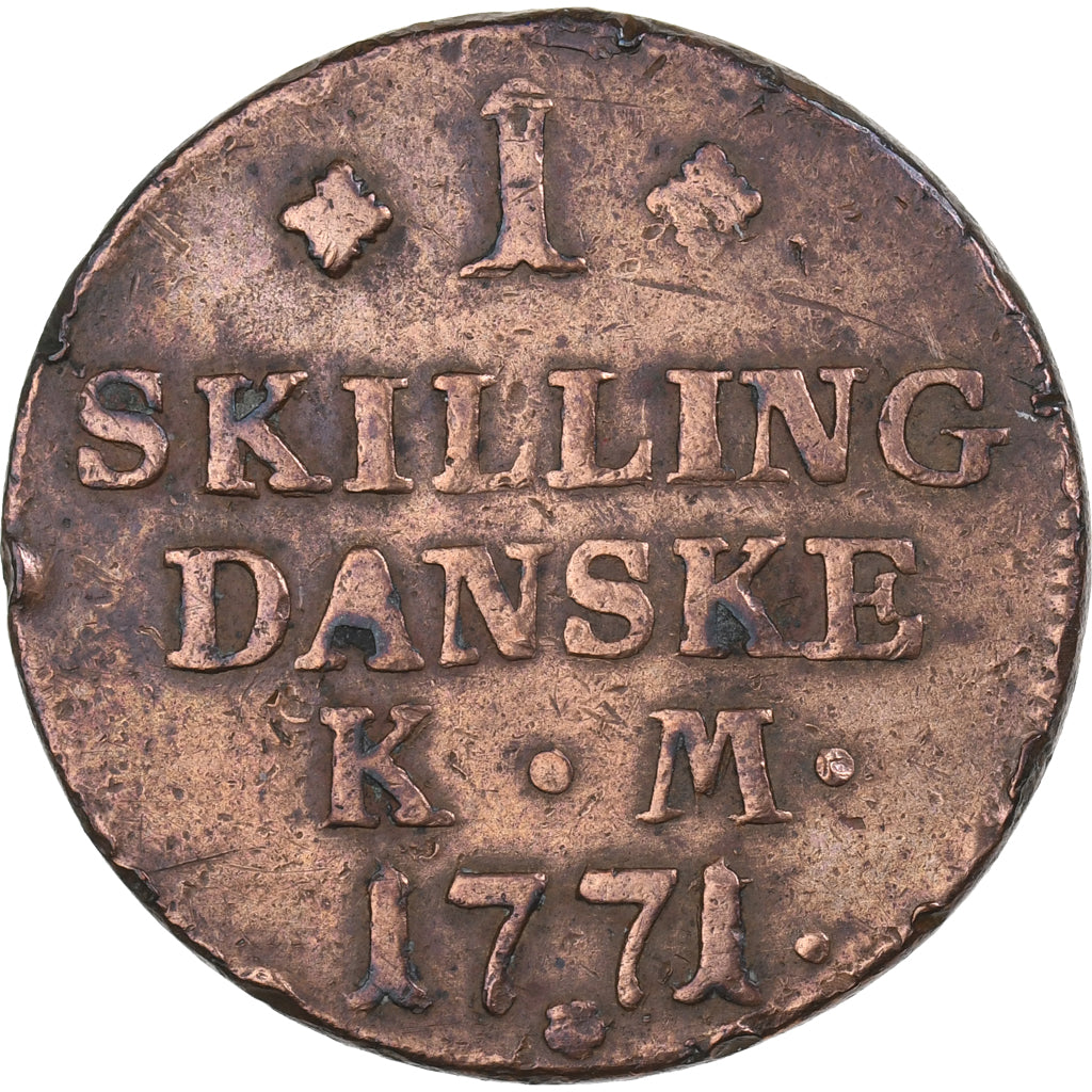 Dinamarca, Christian VII, Skilling, 1771, Cobre, BC+, KM:616.1