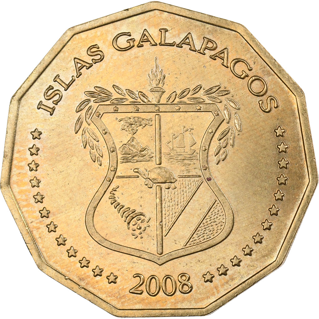 GALAPAGOS ISLANDS, Dolar, 2008, Brass, MS(63), KM:6