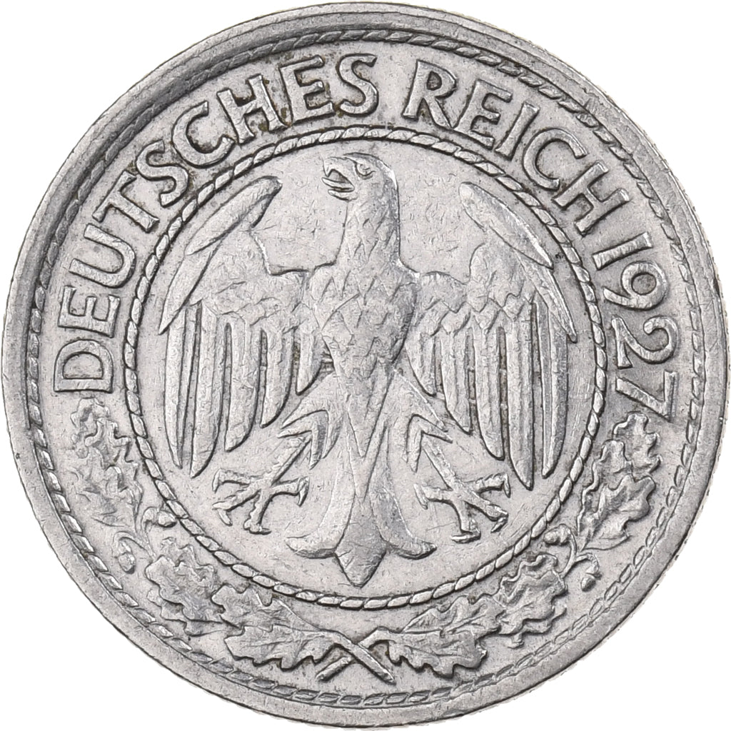 Deutschland, Weimarer Republik, 50 Pfennig, 1927, Muldenhütten, Silber, VZ