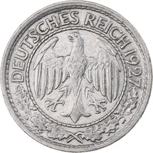 GERMANY, WEIMAR REPUBLIC, 50 Pfennig, 1927, Muldenhütten, Silver, AU(55-58)