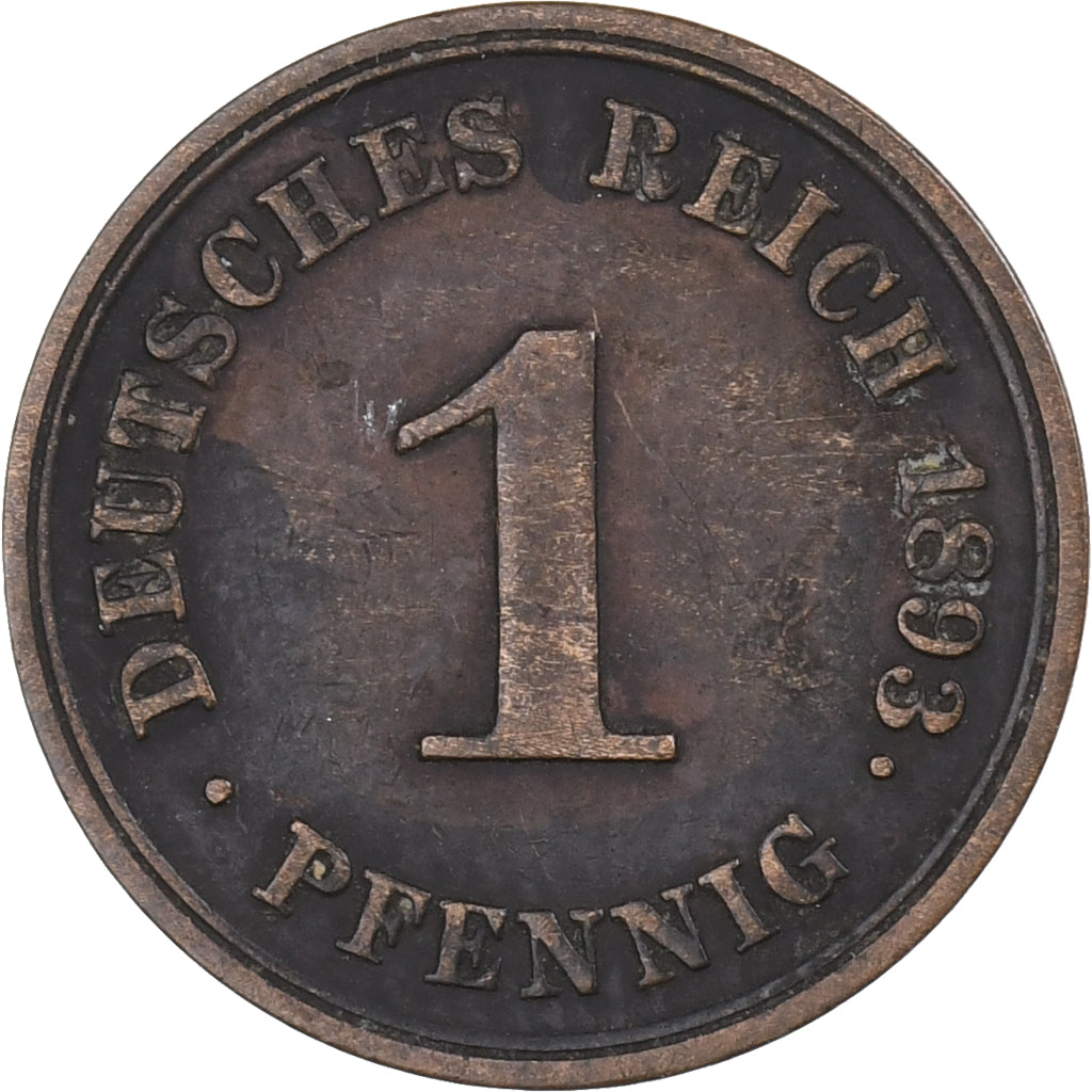 GERMANY - EMPIRE, Wilhelm II, Pfennig, 1893, Copper, EF(40-45), KM:10