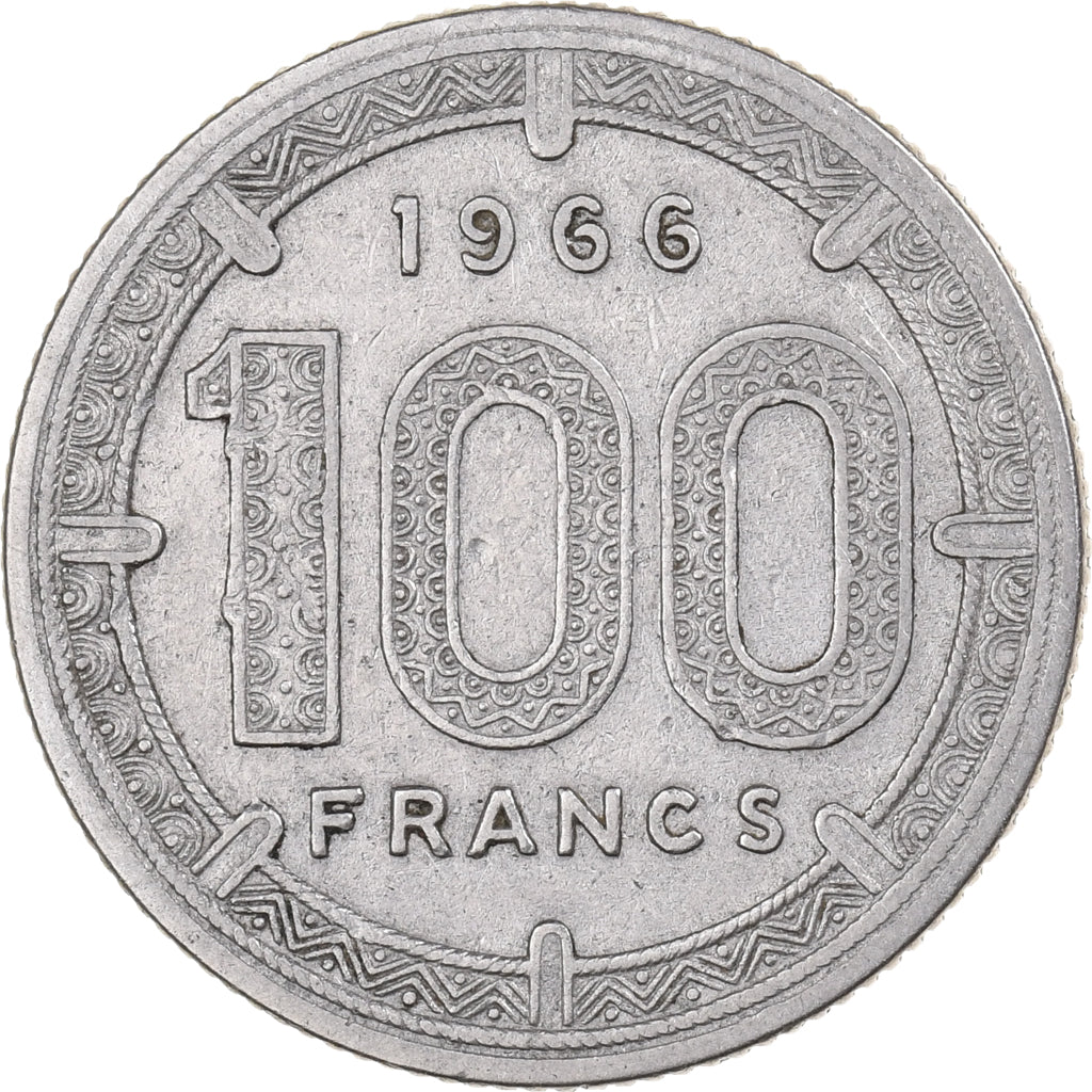 Estados africanos ecuatoriales, 100 Francs, 1966, Paris, Níquel, BC+, KM:5