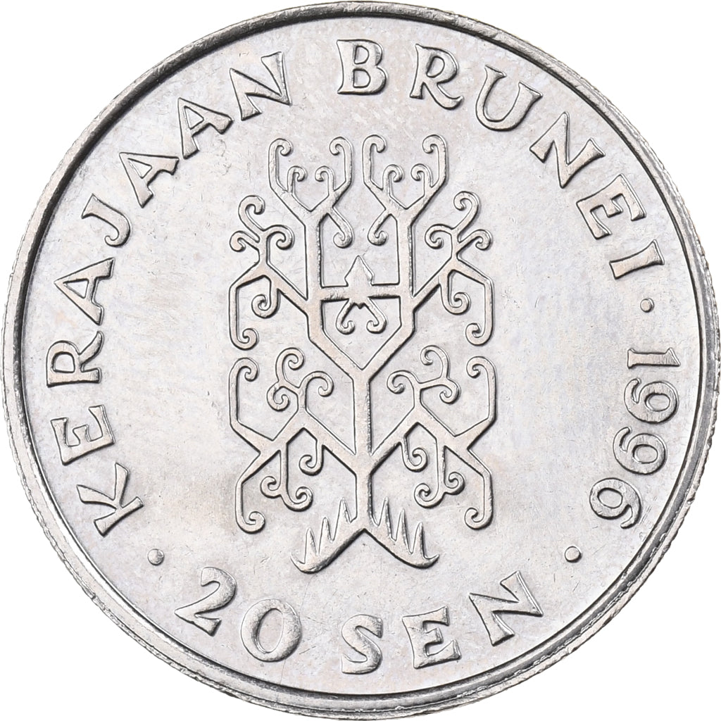 BRUNEI, Sultan Hassanal Bolkiah, 20 Sen, 1996, Cobre-níquel, MS(65-70), KM:37