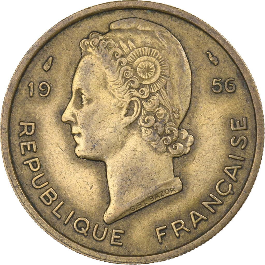 Frans West Afrika, 25 Francs, 1956, Aluminum-Bronze, ZF+, KM:7