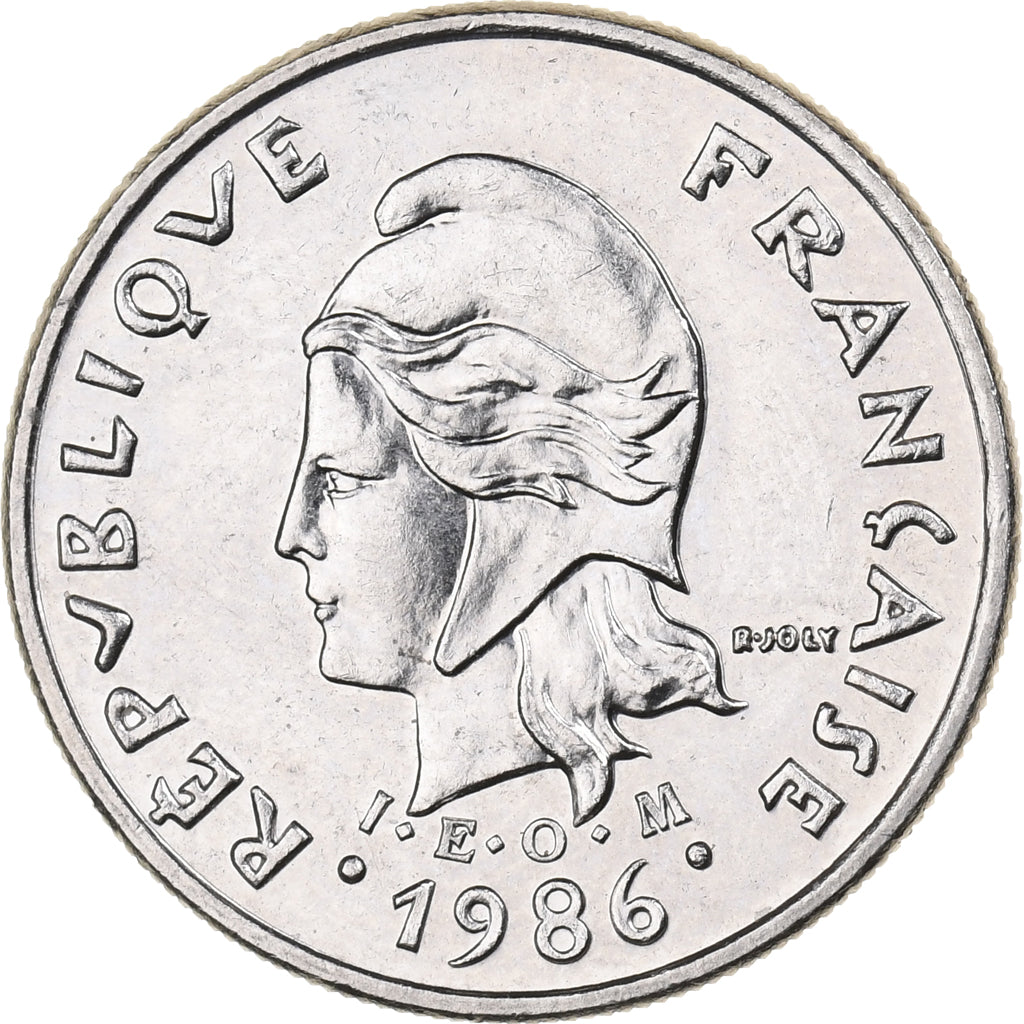 Nowa Kaledonia, 10 Francs, 1986, Paris, Nikiel, AU(55-58), KM:11