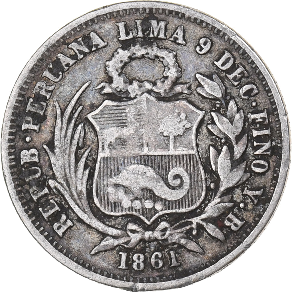 Perù, SOUTH PERU, Real, 1861, Lima, Argento, BB, KM:181