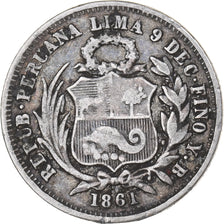 Perù, SOUTH PERU, Real, 1861, Lima, Argento, BB, KM:181