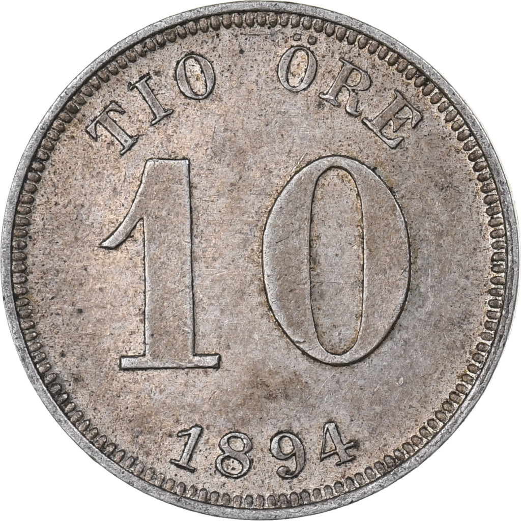 Zweden, Oscar II, 10 Öre, 1894, Zilver, ZF+, KM:755