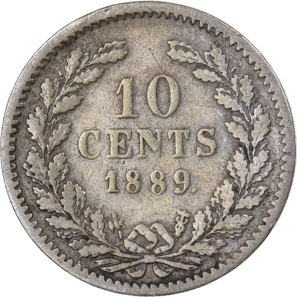 Paesi Bassi, William III, 10 Cents, 1889, Argento, MB, KM:80