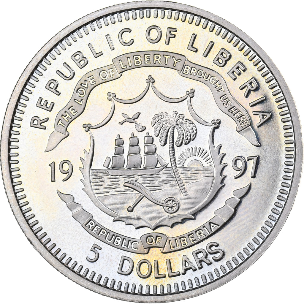 Liberia, 5 Dollars, 1997, Rame-nichel, SPL, KM:445