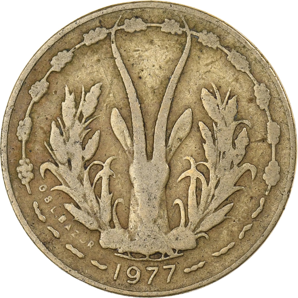 West African States, 5 Francs, 1977, Aluminum-Nickel-Bronze, VF(20-25), KM:2a