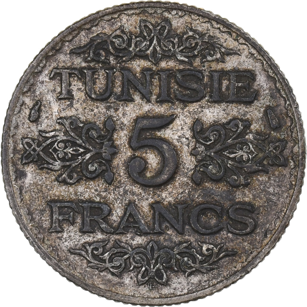 Tunisia, Ahmad Pasha Bey, 5 Francs, AH 1353/1934, Paris, Silver, VF(30-35)