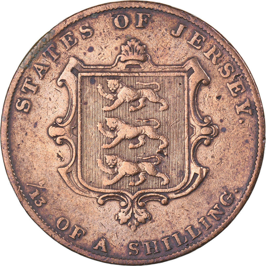 Jersey, Victoria, 1/13 Shilling, 1844, Copper, VF(30-35), KM:3