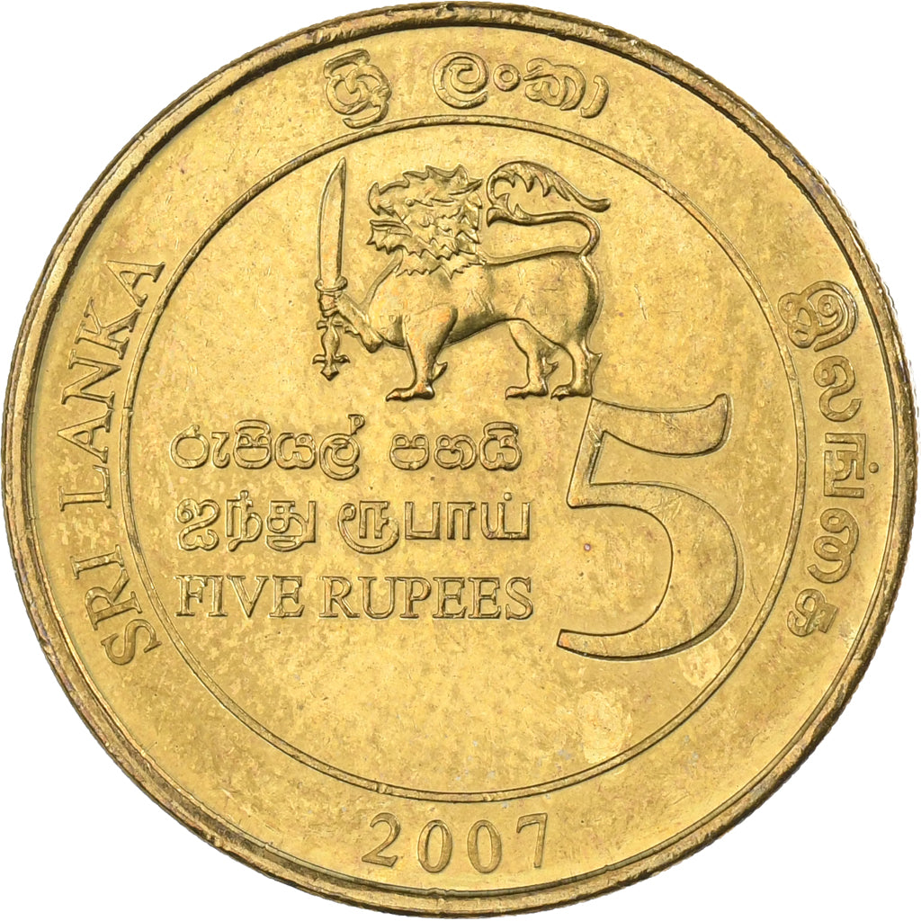 Sri Lanka, 5 Rupees, 2007, Mosiądz platerowany stalą, MS(63), KM:173