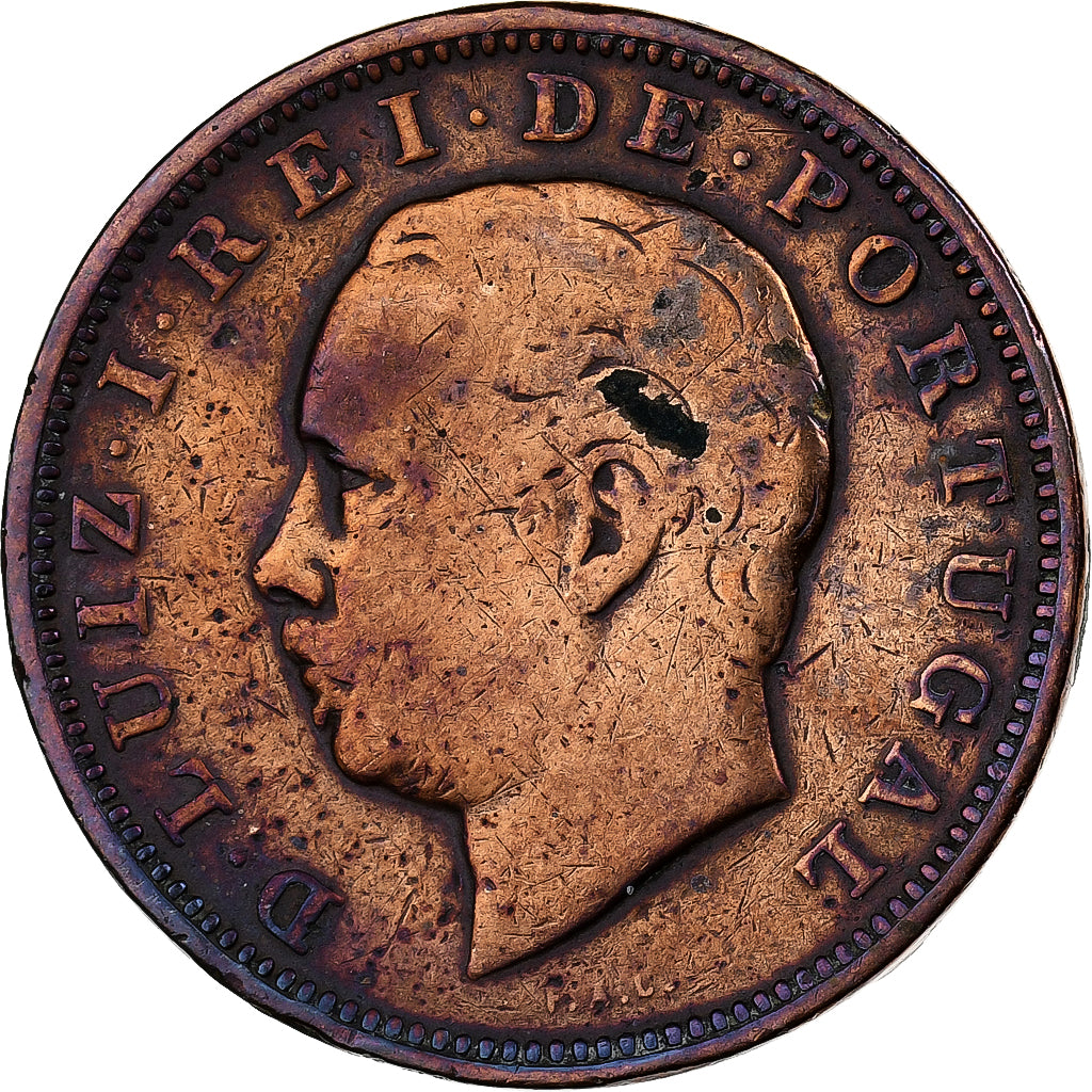 Portugal, Luiz I, 20 Reis, 1883, Brązowy, VF(20-25), KM:527