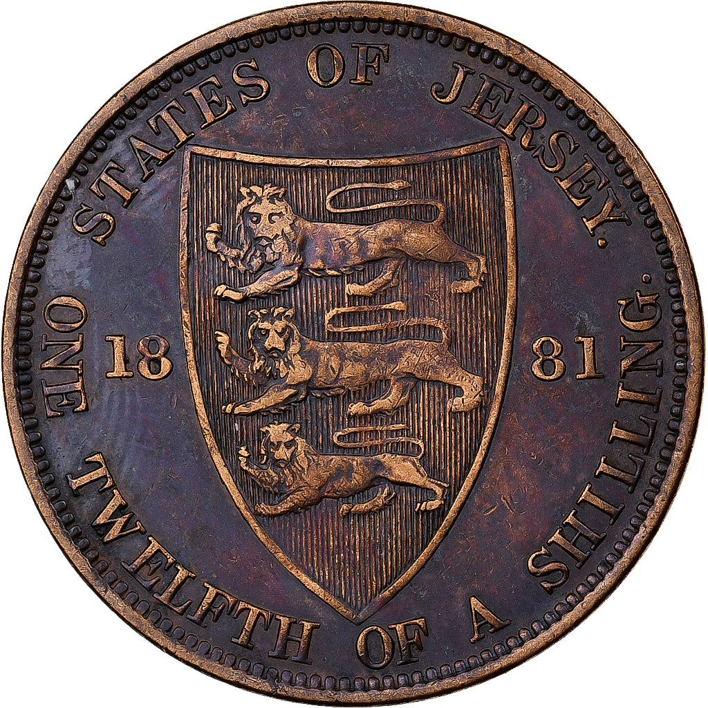 Jersey, Victoria, 1/12 Shilling, 1881, Bronze, EF(40-45), KM:8