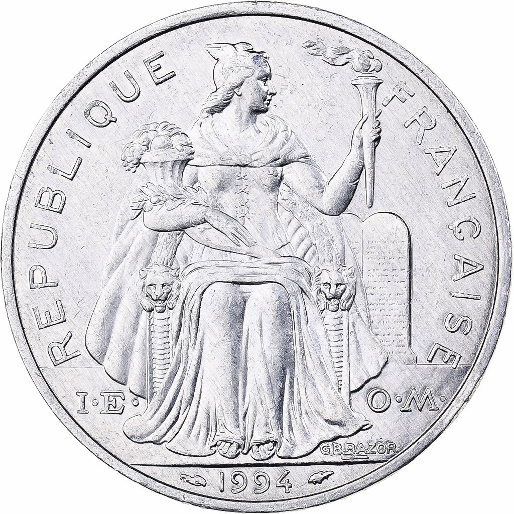 Nova Caledónia, 5 Francs, 1994, Paris, Alumínio, AU(55-58), KM:16
