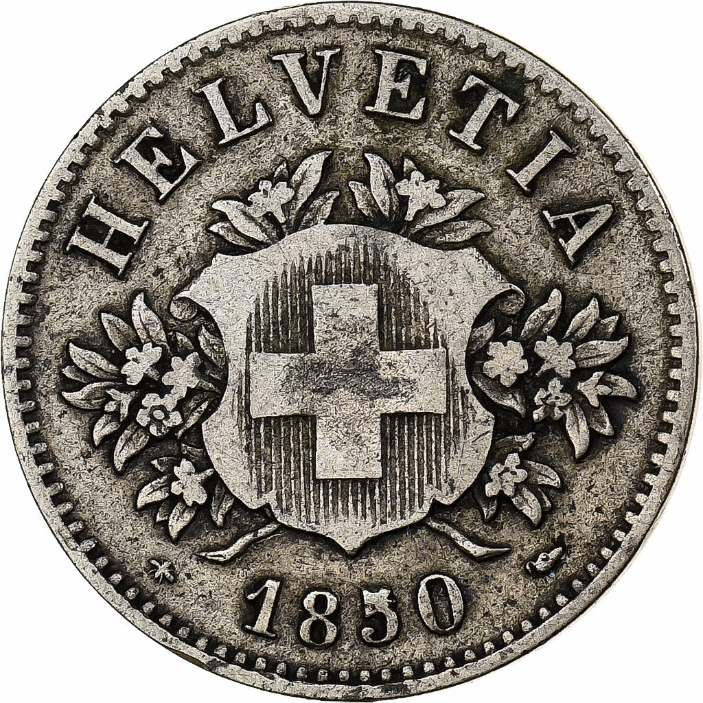 Svizzera, 20 Rappen, 1850, Strasbourg, Biglione, MB+, KM:7
