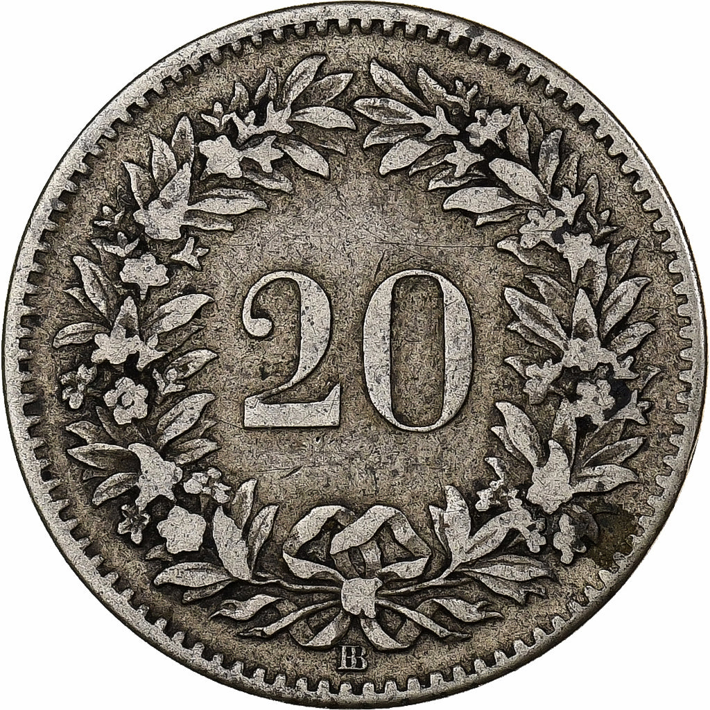 Svizzera, 20 Rappen, 1850, Strasbourg, Biglione, MB+, KM:7