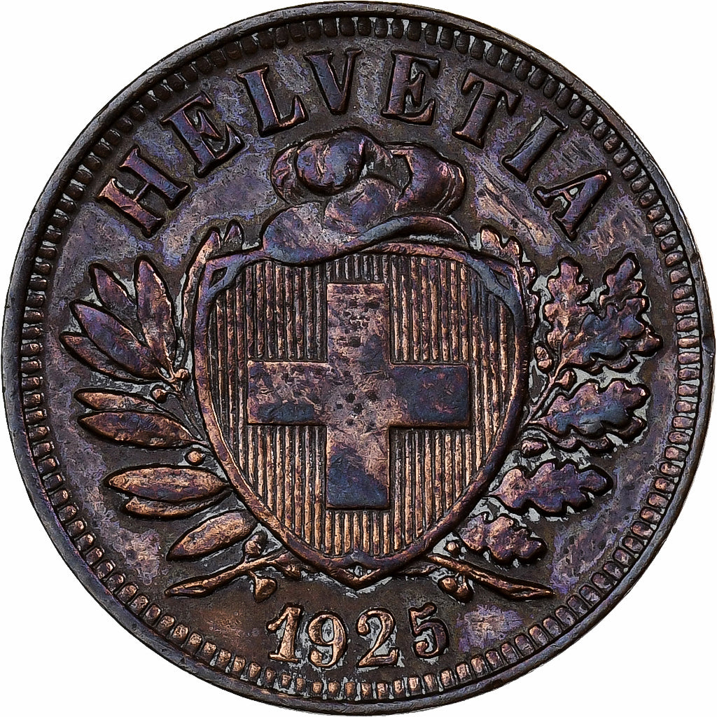 Suiza, 2 Rappen, 1925, Bern, Bronce, MBC+, KM:4.2