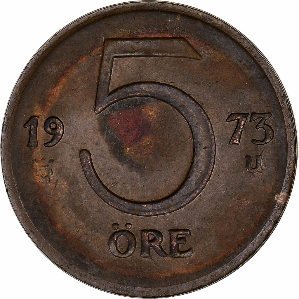 Szwecja, Gustaf VI, 5 Öre, 1973, Brązowy, EF(40-45), KM:845