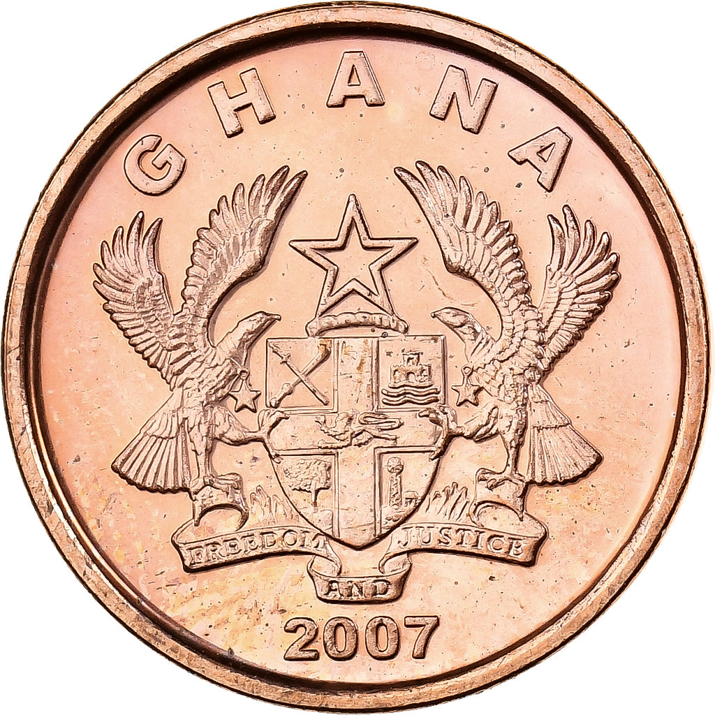 Ghana, Pesewa, 2007, Acciaio placcato rame, FDC, KM:37