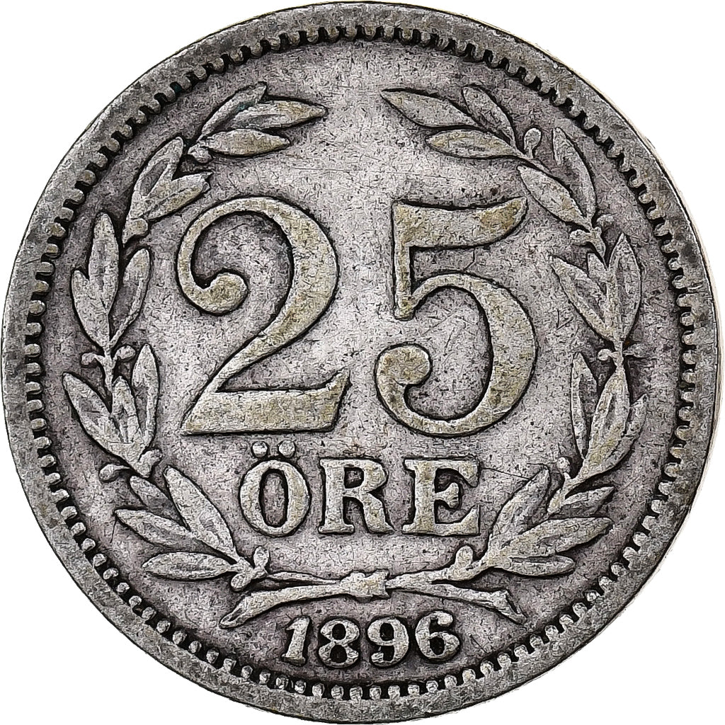 Suécia, Oscar II, 25 Öre, 1896, Prata, EF(40-45), KM:739