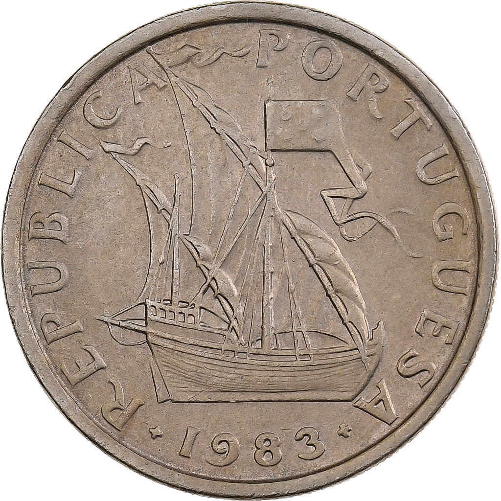 Portugal, 5 Escudos, 1983, Cobre - níquel, MBC, KM:591