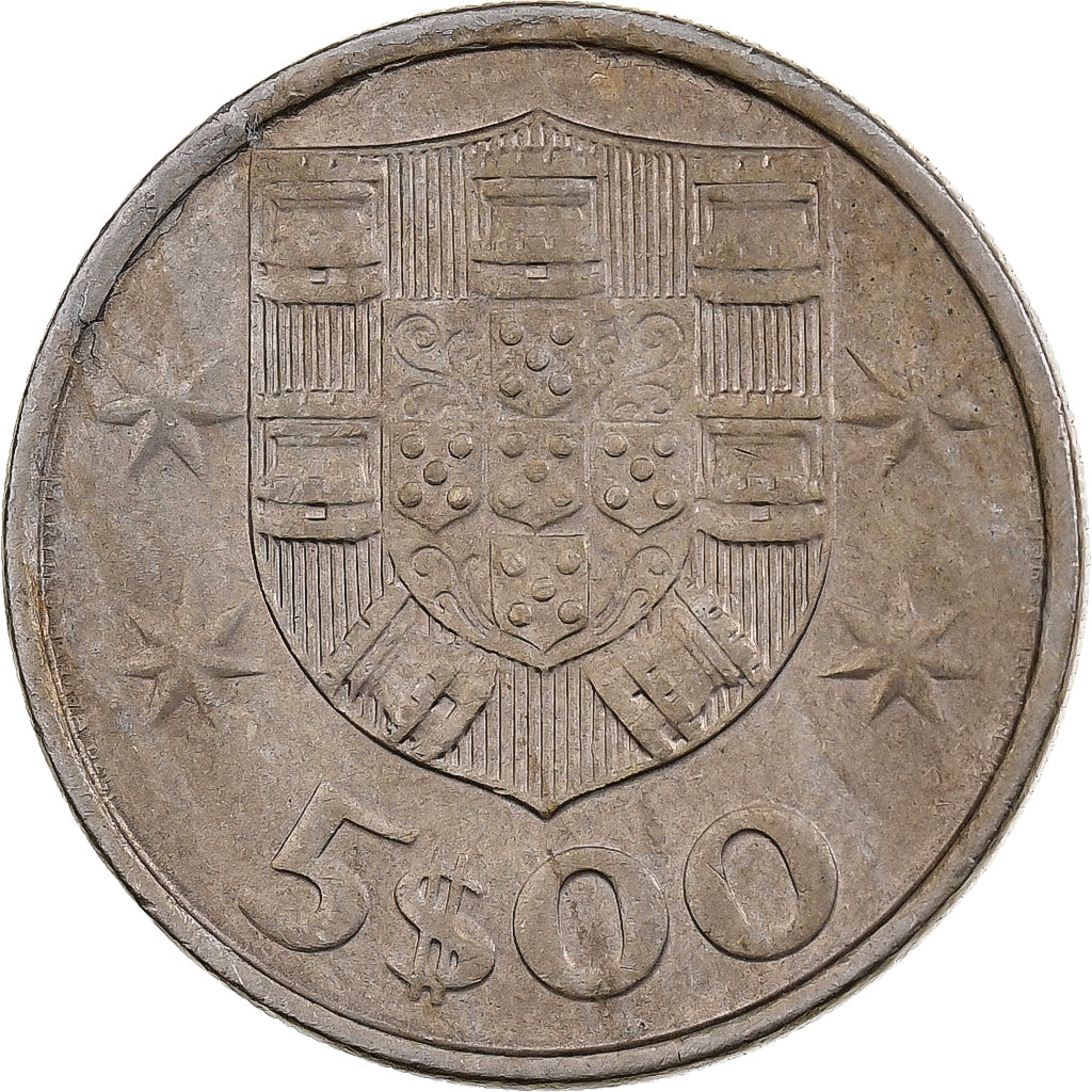 Portugal, 5 Escudos, 1983, Cobre - níquel, MBC, KM:591