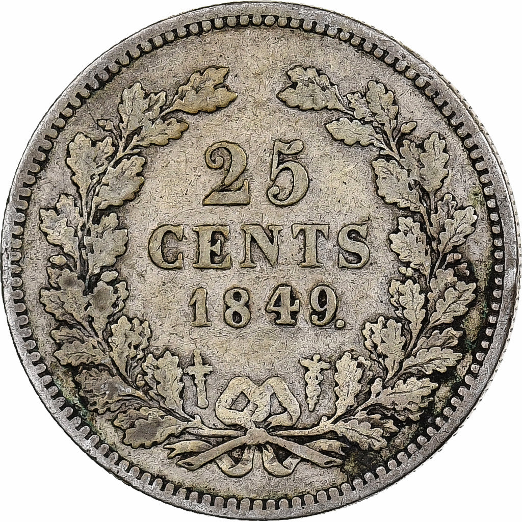 Holandia, William II, 25 Cents, 1849, Srebro, VF(20-25), KM:76
