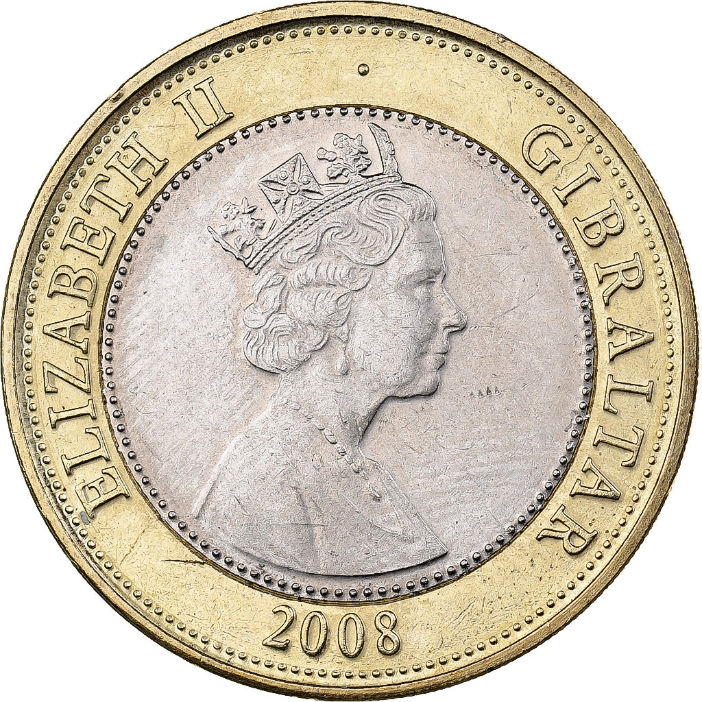 Gibraltar, Elizabeth II, 2 Pounds, 2008, Bi-Metallic, MS(63), KM:1092