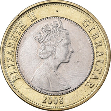 Gibraltar, Elizabeth II, 2 Pounds, 2008, Bi-Metallic, MS(63), KM:1092